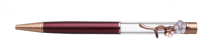 フラワークリップボールペン　ピンク　5本セット　ワインレッド