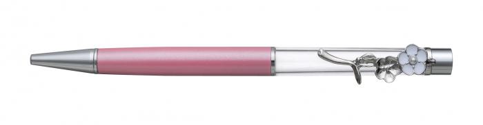 フラワークリップボールペン　シルバー　5本セット　ピンク