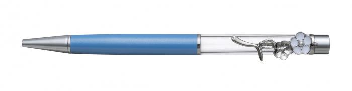 フラワークリップボールペン　シルバー　5本セット　ブルー